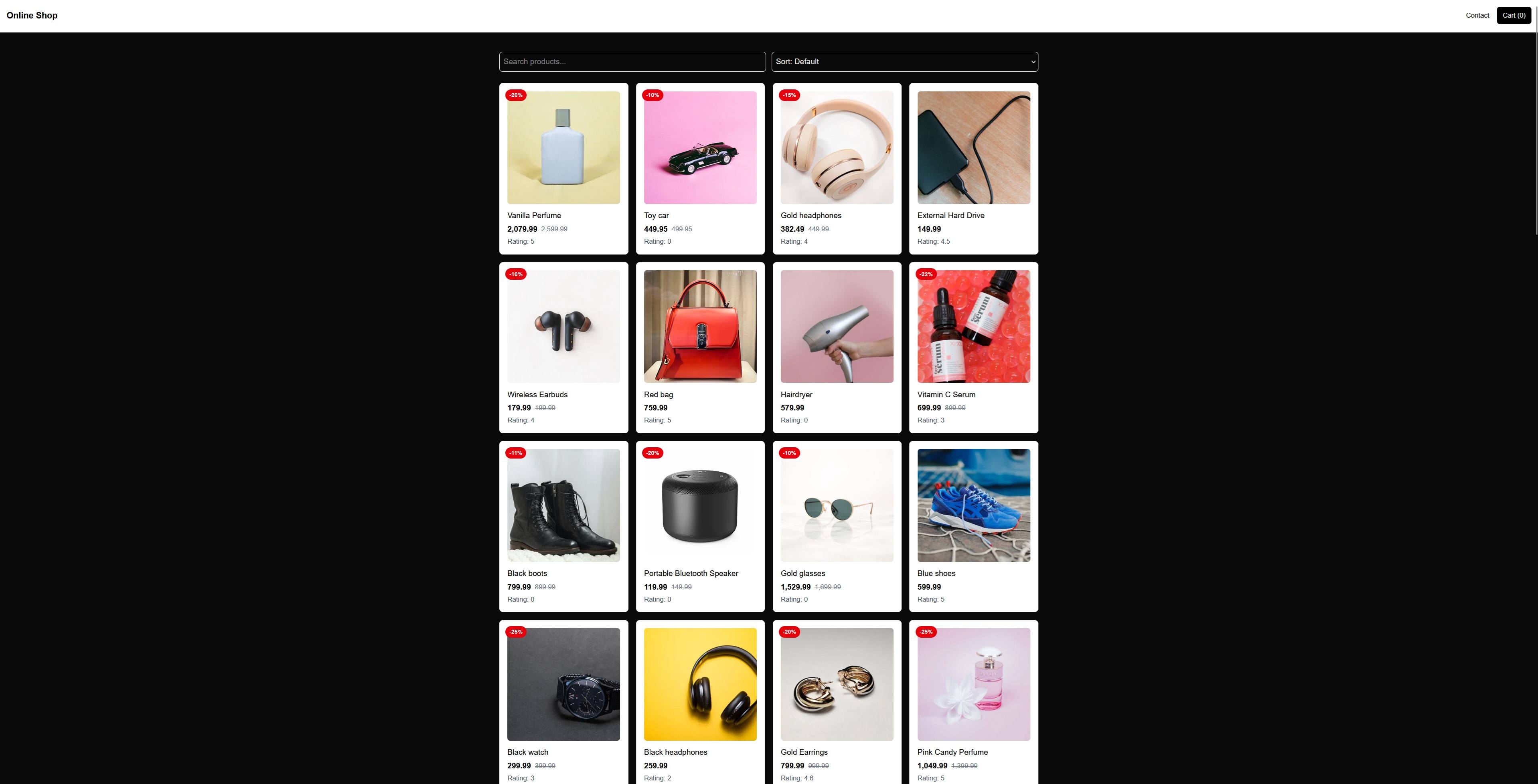 Screenshot of online shop project