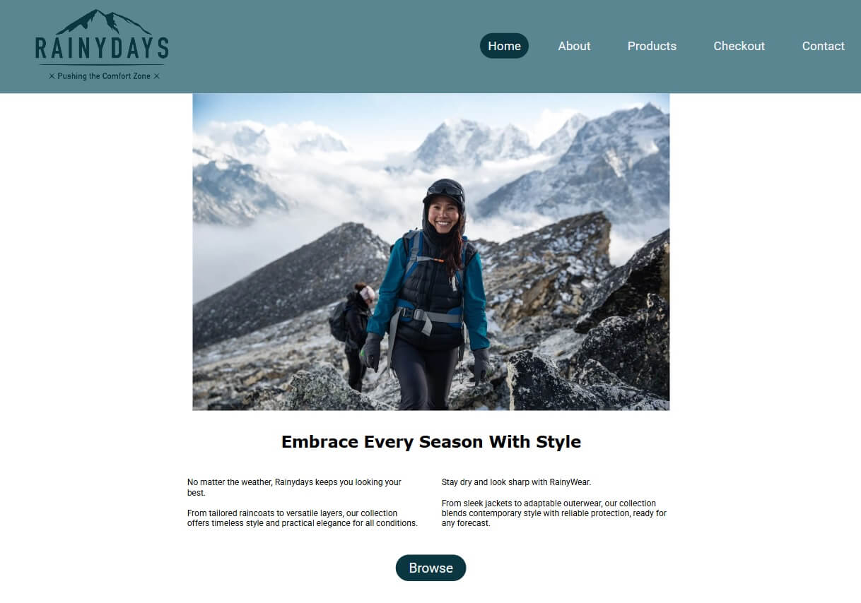 Screenshot of Rainydays homepage